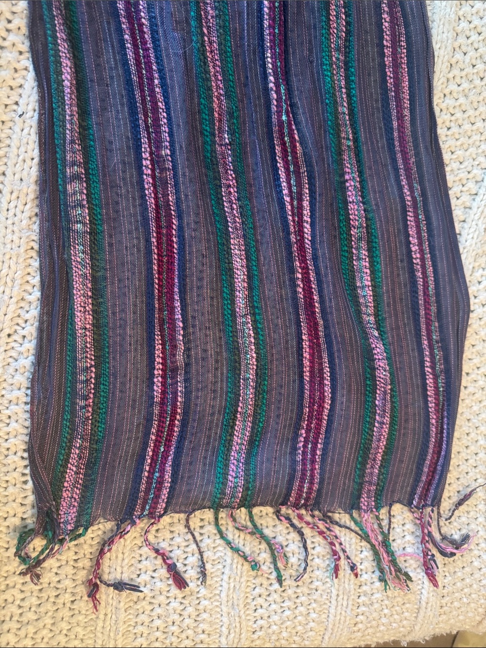 Striped Multi-Color Women's Scarf - Purple, Pink & Green - Picture 3 of 6